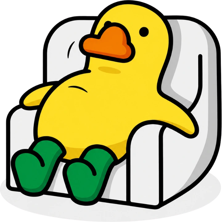 Nearduck mascot relaxing in an armchair